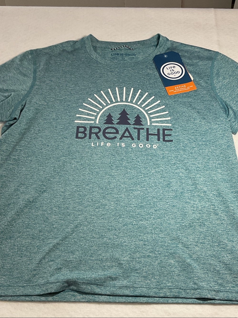 Life Is Good teal heather BREATHE graphic tee